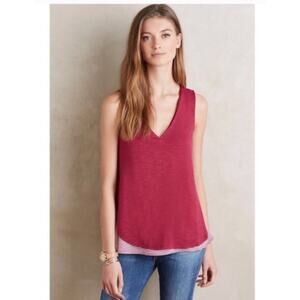 ANTHRO DELETTA Layered Maroon V-Neck Top Sz MD